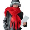 Women Winter Scarf Solid Color Lightweight Soft Warm Scarf with Tassel Trim Cold Weather Imitation Cashmere Scarf