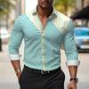 Striped men's business casual 3D printed shirt for outdoor wear, daily work folding, long sleeved oversized xs-6xL for comfort