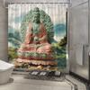 1Pc Serene Green Buddhist Statue Of Guanyin Shower Curtain With Lush Mountain Landscape - Polyester Fabric, 70X70 Inches