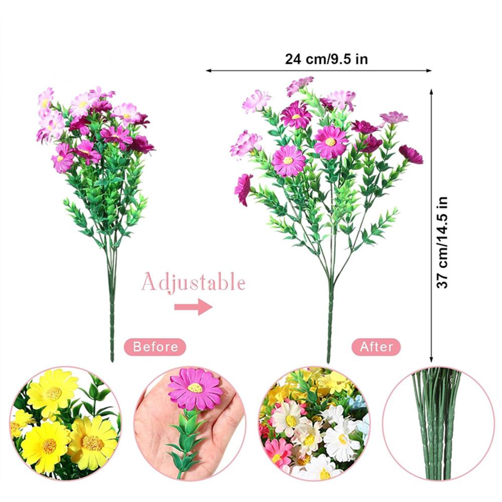 10pcs Artificial Daisies Flowers Outdoor Fake Plastic Plants UV Resistant Faux Greenery Shrubs Greenery for Hanging Planters