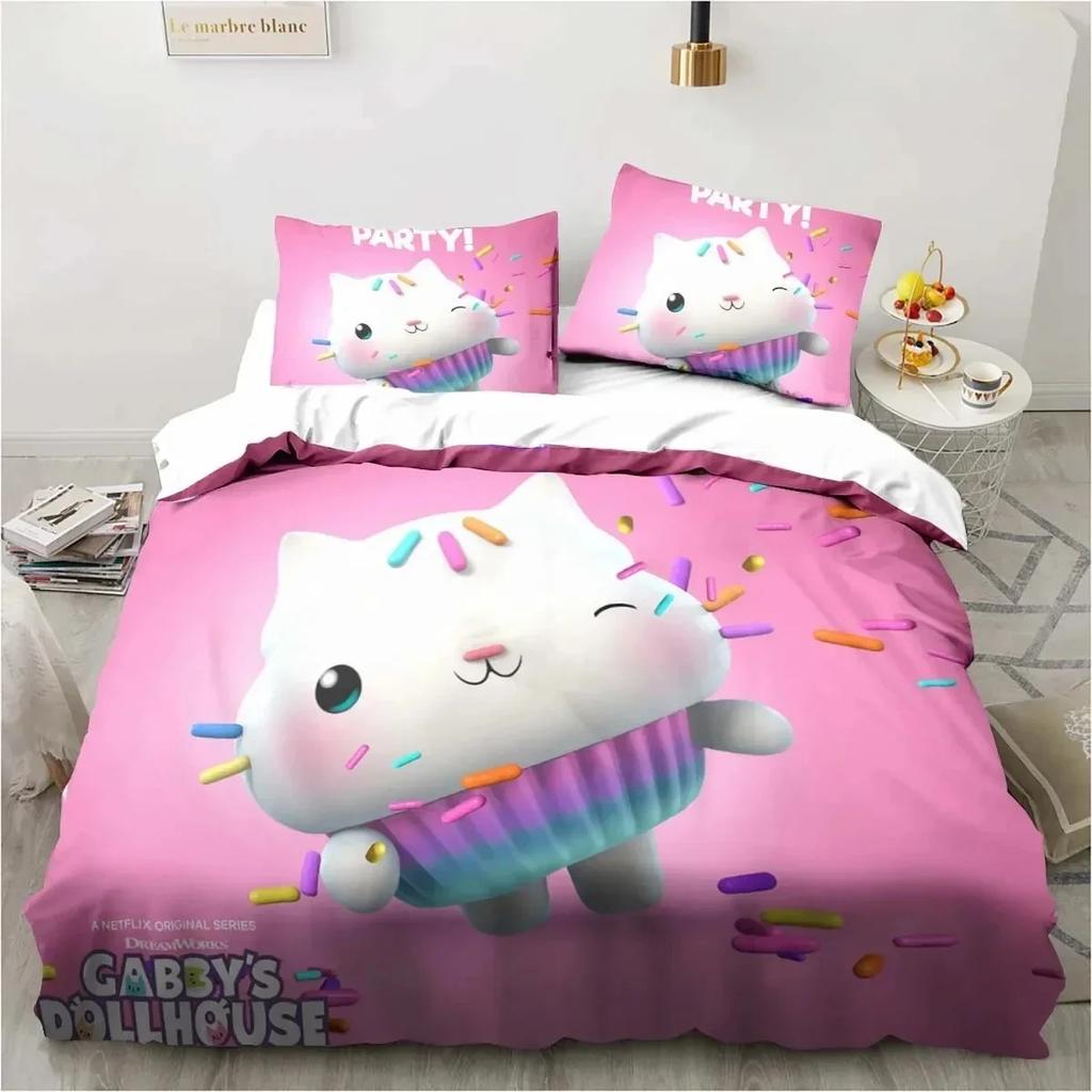 Cartoon Gabbys Dollhouse Bedding Set Duvet Cover Bed Set Quilt Cover Pillowcase Comforter king Queen Size Boys Adult Bedding Set