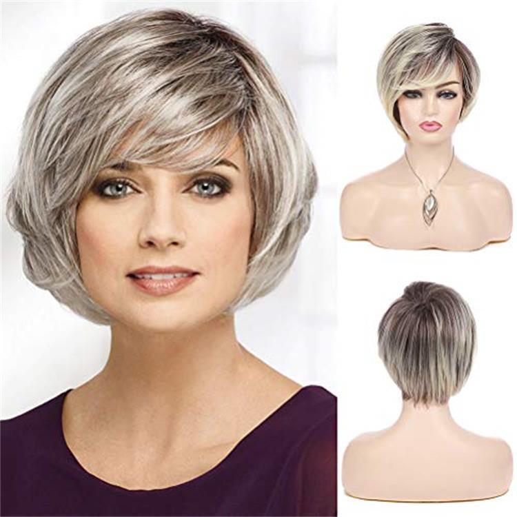 Fashionable Wigs Lady - Wavy Short Hair with Side Parting and Fringe Wigs YN499