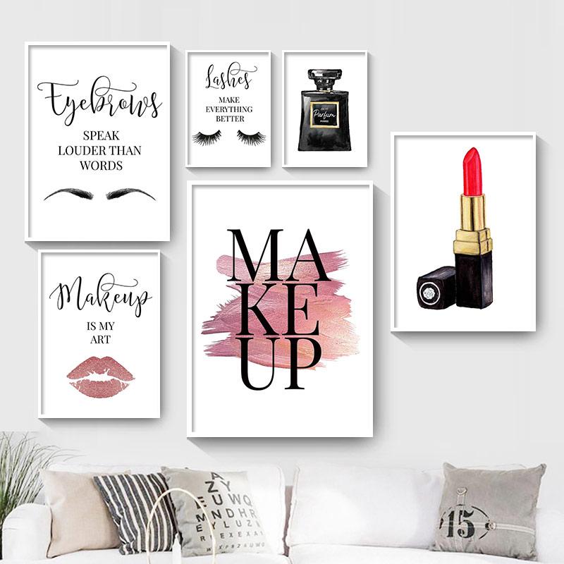 

Плакаты с скандинавским принтом, модная девушка, помада, духи, ресницы, настенная живопись на холсте, настенные картины для гостиной, домашний декор