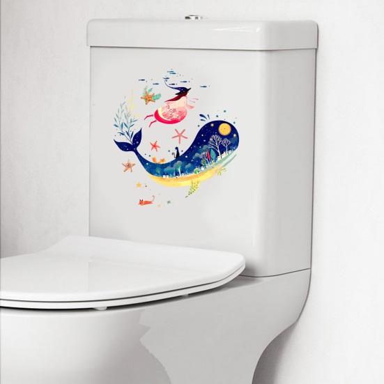 Toilet Sticker Strong Adhesive Vibrant Color Cartoon Pattern Wall Decal Home Bathroom Decoration