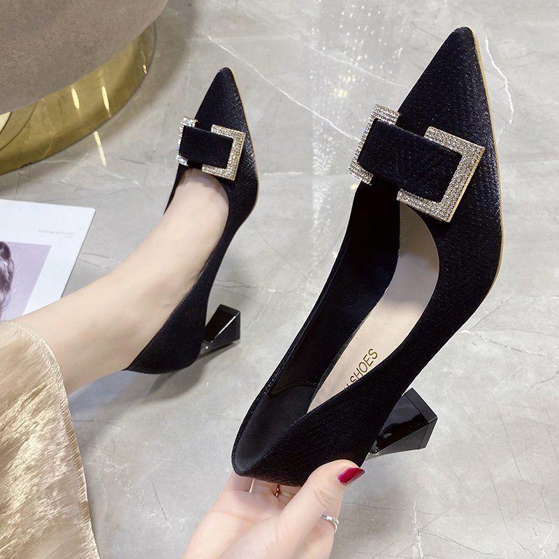 Women's Gentle High Heels Spring 2025 New Design Temperament Thick Heel Pointed Not Tired Feet Single Shoes Women's Summer