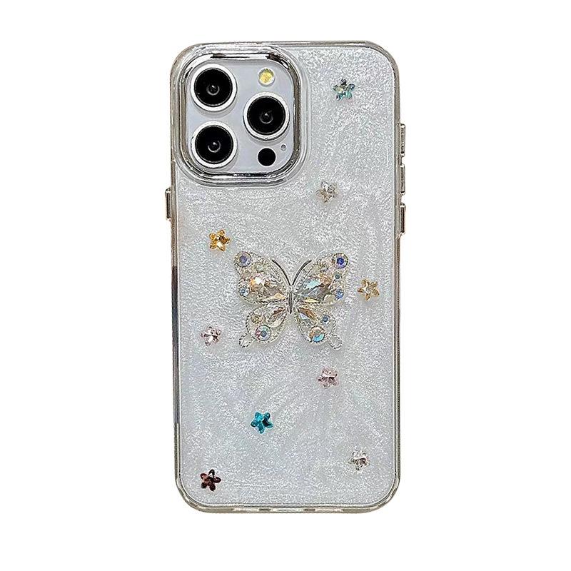 Rhinestone Butterfly for Apple 17 Promax Mobile Phone Case for IPhone 15 Plus Chain 15 Light Luxury