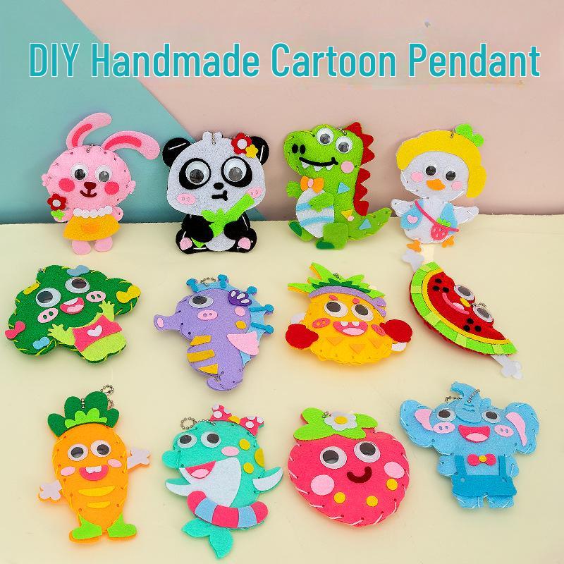 Kit de manualidades para llaveros de animales DIY para niños: Adornos Creativos de Costura No Tejidos