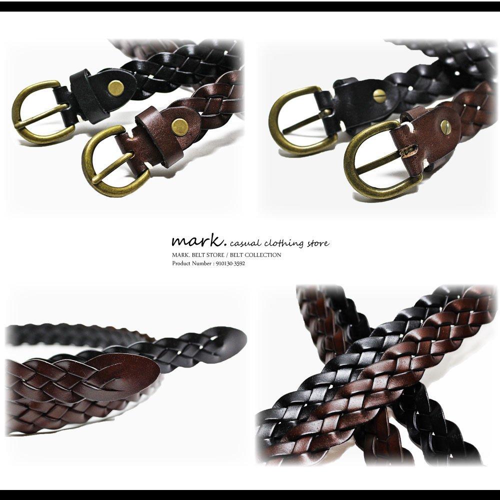 BELT Antique Design Leather Narrow Mesh Slim Braided Genuine FREE Chocolate (MARK. STORE) Belt, Belt, Leather, Cowhide, Size,