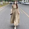 Dress Women's Summer New French Splicing Short-sleeved Square Collar Waist Thin Long Skirt High-end Skirt