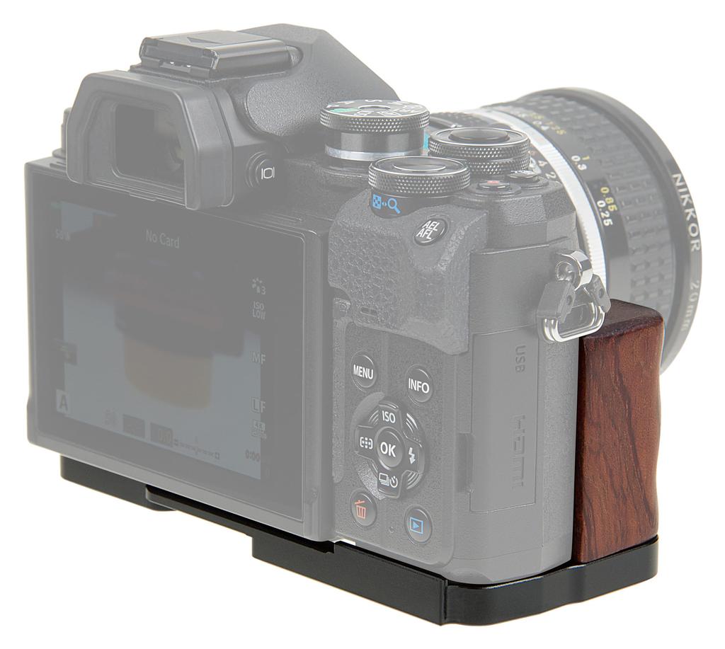 Deluxe Metal Camera Hand Grip with Wood Accents and Access for Olympus Mark IV MILC MFT Camera OM-D E-M10