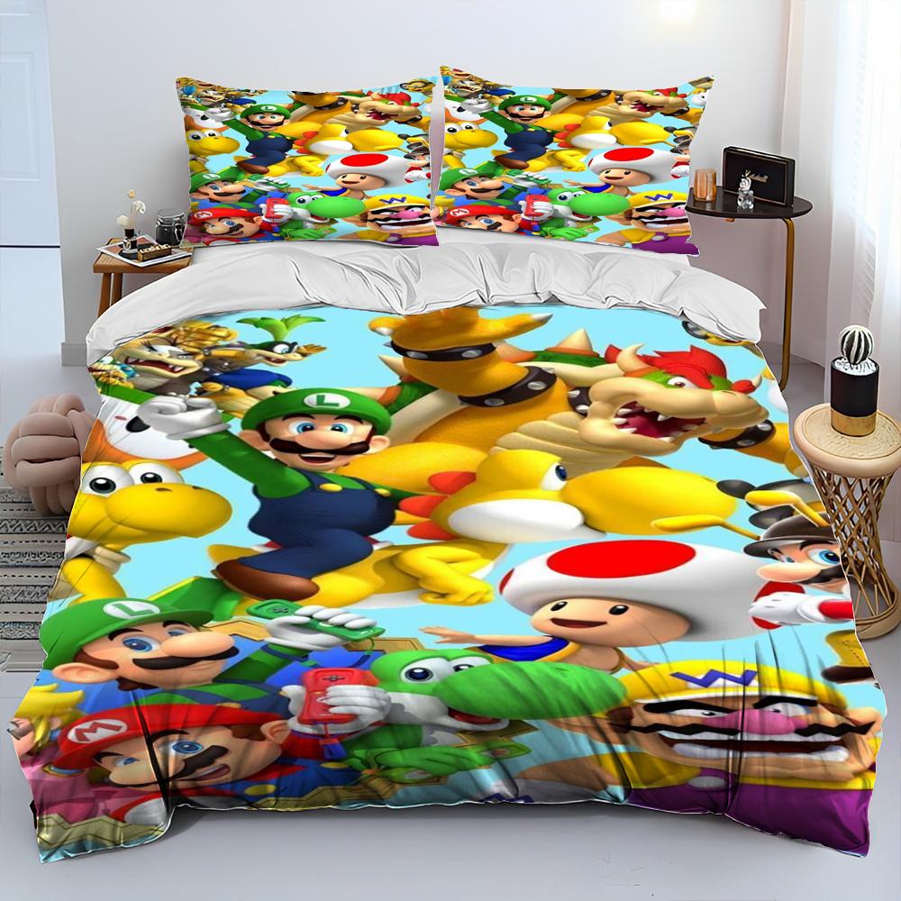 Set Biancheria da Letto Copripiumino Cartone Animato Mario Stile Retro 23 Set Letto Copripiumino Federa Set Biancheria da Letto Matrimoniale Regalo per Adulti Bambini