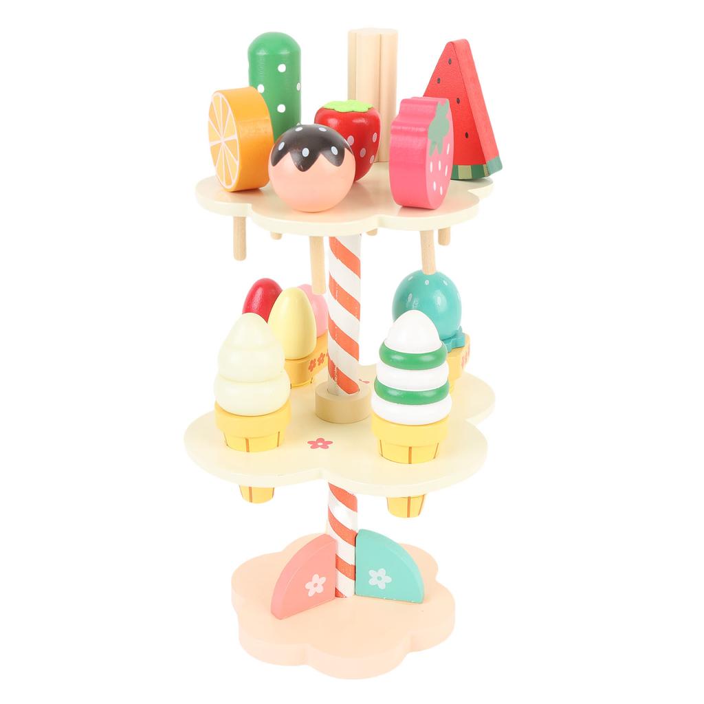 Ice Cream and Desserts Tower Stand Toy Realistic Wooden Tea Party Set Educational for Kids