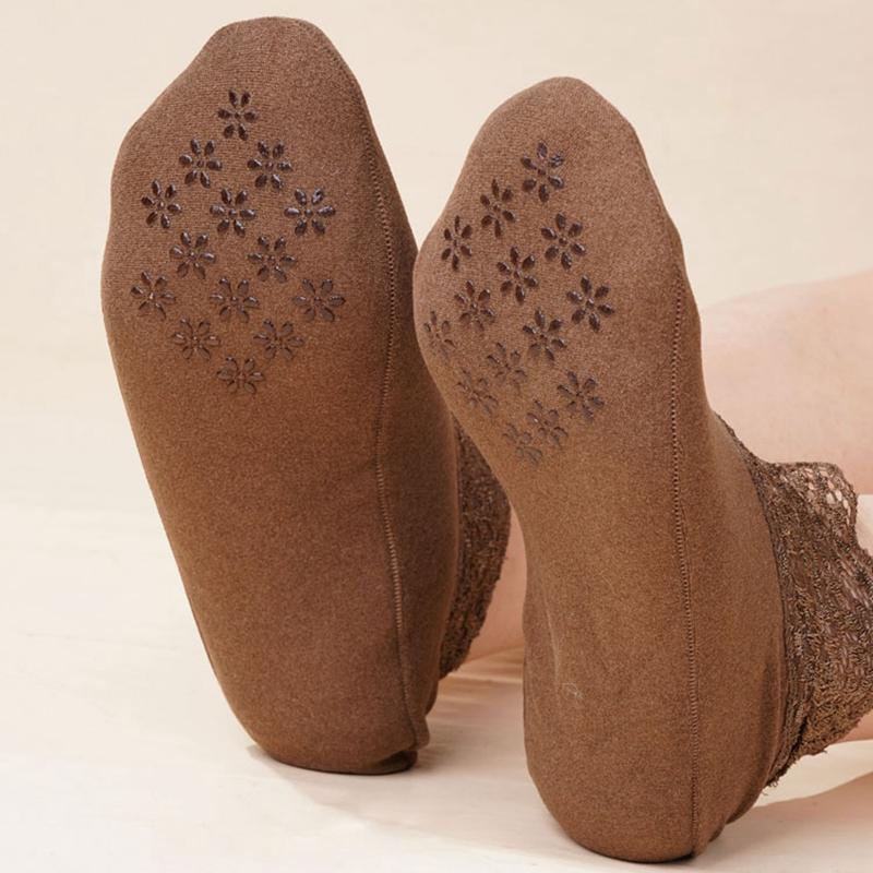 Podzimní a zimní Dámské Teplé zesílené podlahové ponožky Všestranné krajkové Krátké trubice Ponožky na spaní s volnými ústy