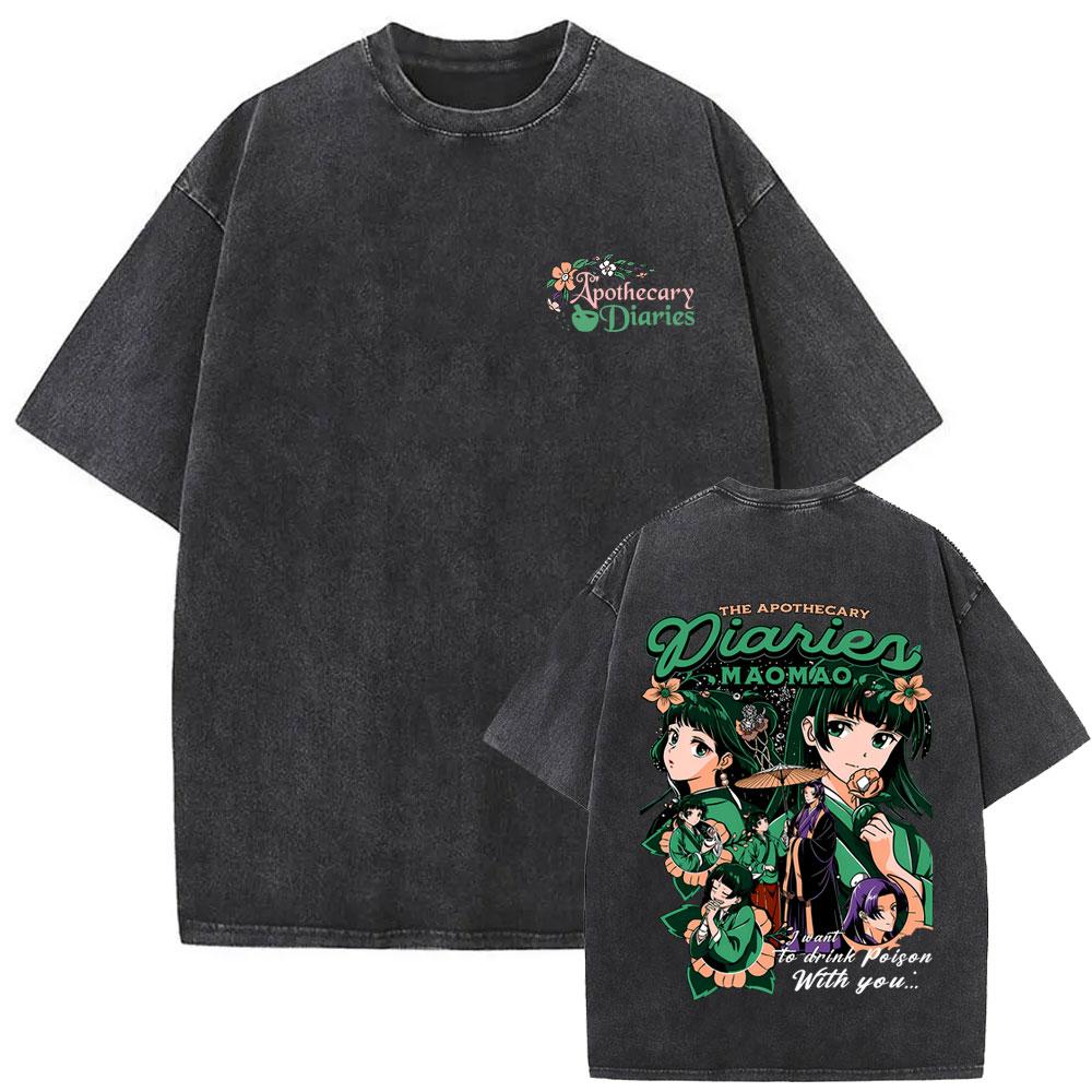 Washed Vintage Anime The Apothecary Diaries Maomao Graphic T Shirt Men Women Casual Funny Oversized T-shirts Unisex Streetwear S