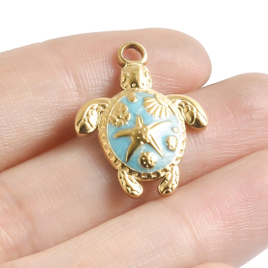 Marine Life Pendant Blue/Green Enamel Charm Fish Tail Sea Turtle Animal Stainless Steel Charms For Jewelry Making Supplies Bulk