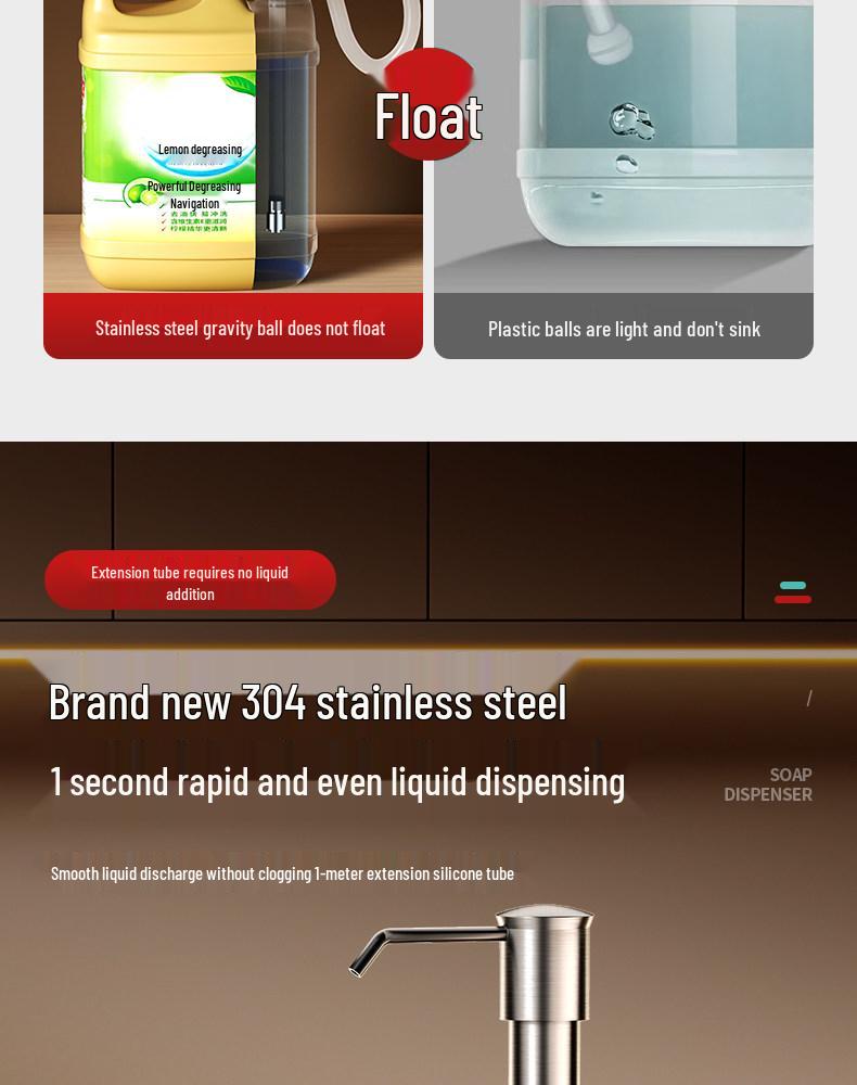 304 Stainless Steel Soap Dispenser with Press Pump for Dishwashing and Vegetable Washing Basin
