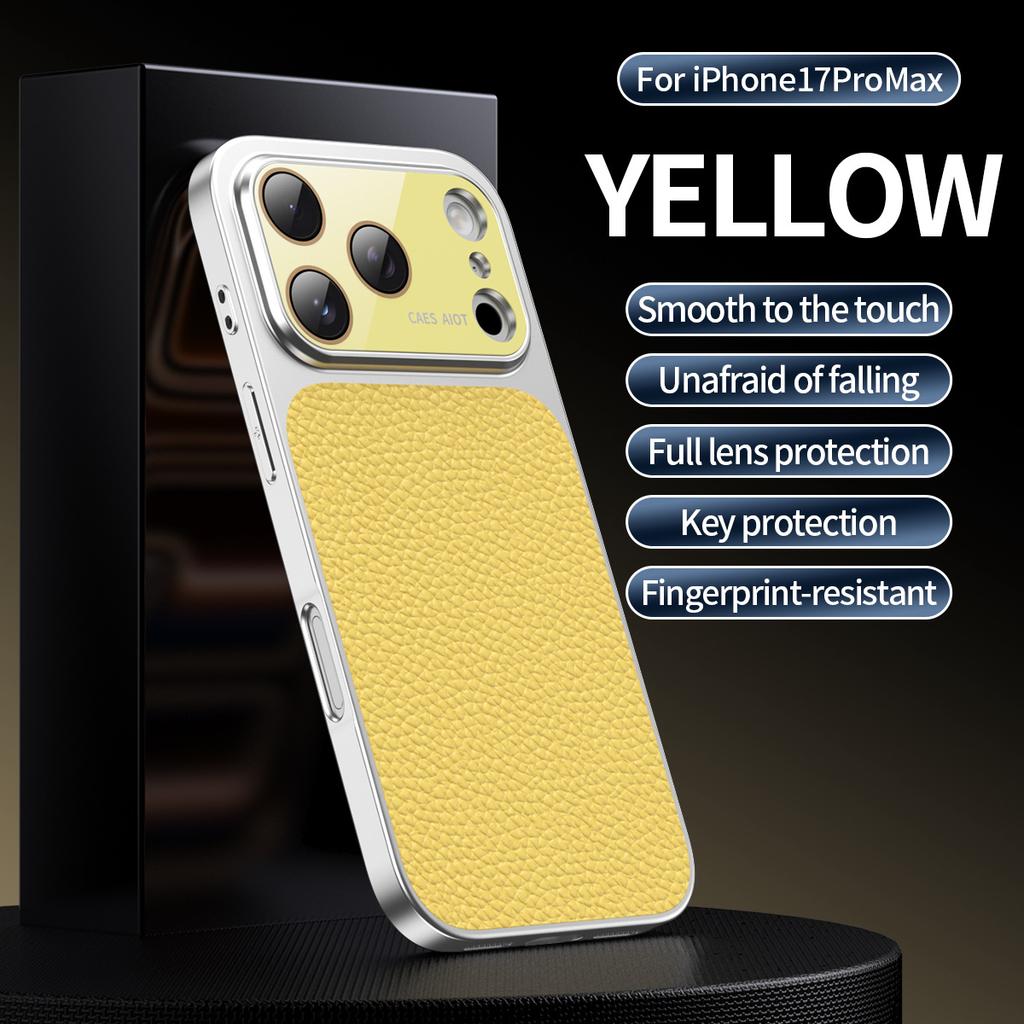 Applicable to iPhone17promax second larger window lychee pattern mobile phone case Apple 16 all-inclusive anti-drop protective case