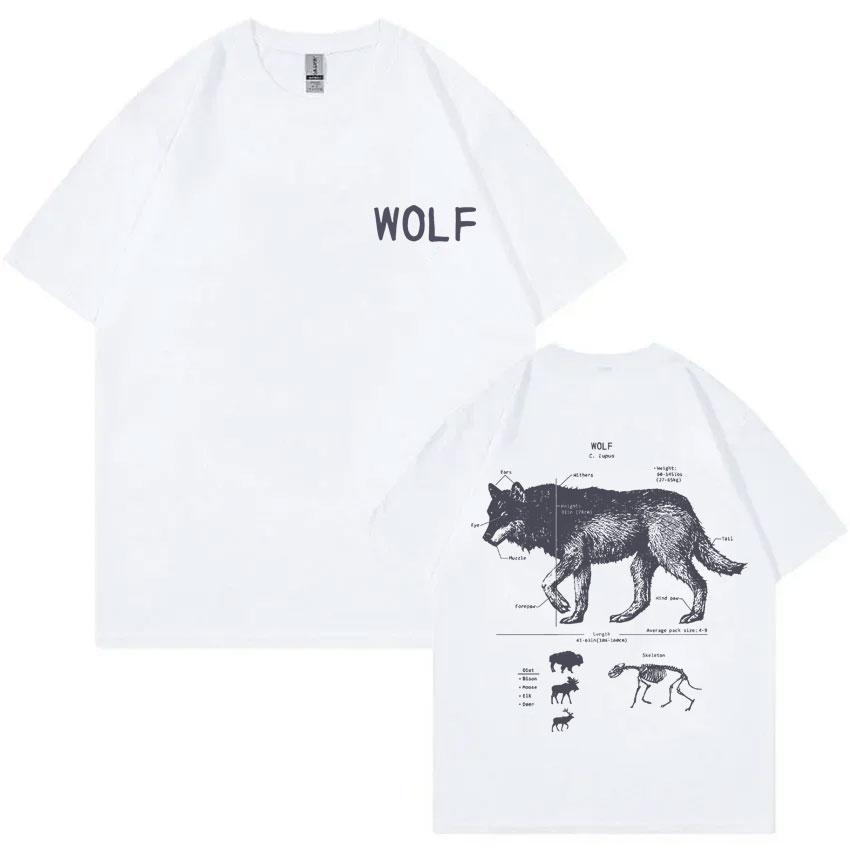 Funny Wolf Anatomy Graphic T-shirt Unisex Women Casual Oversized Short Sleeve T Shirts Unisex's Vintage Cotton T-shirts Unisex Streetwear