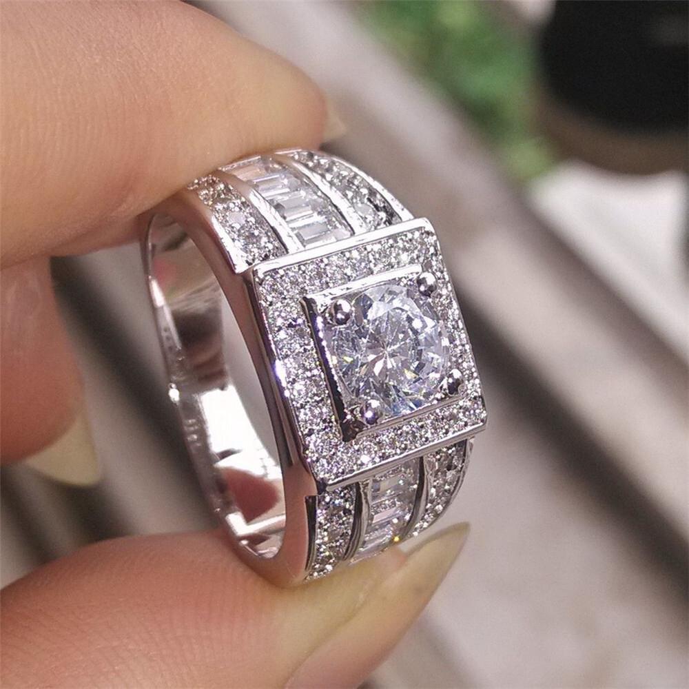WOSIKATE Luxury Men's Zirconia Ring  CopperWith 18K Gold Plated Engagement Ring Fashion Jewellery Business Rings For Men