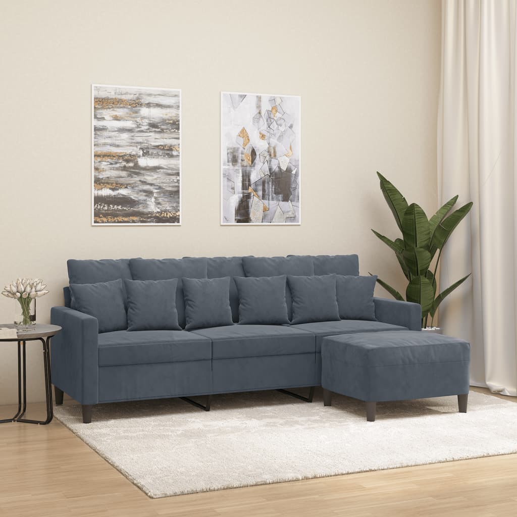 3 Seater Sofa with Footstool Dark Grey 180 Cm Velvet