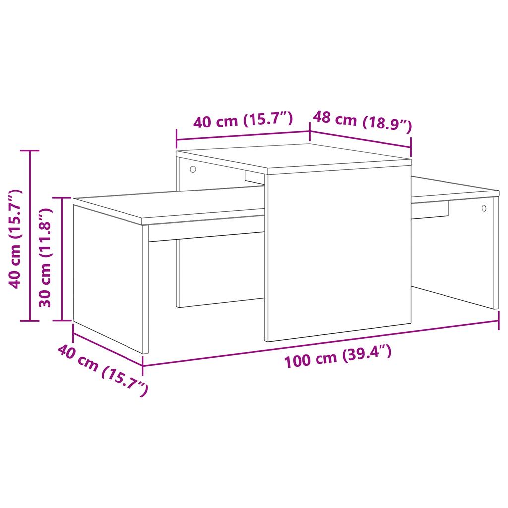 Nesting Tables Black Oak Effect 100 X 48 X 40 Cm Engineered Wood