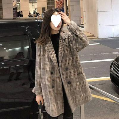 Loose Plaid Woolen Coat Women's Short Small Suit Woolen Coat Student Autumn and Winter