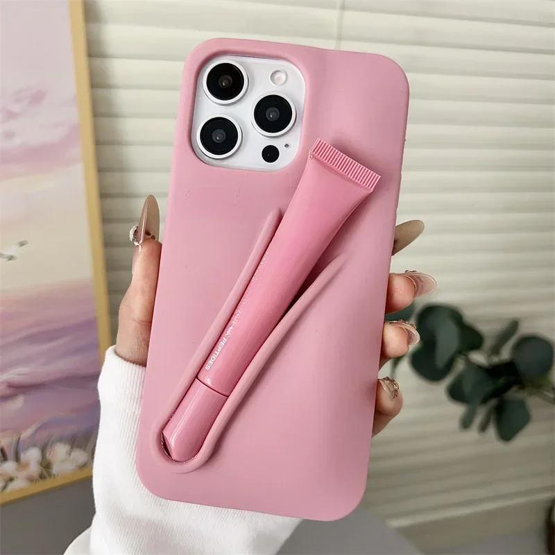 Make-up Dopamin Lipgloss Hülle für iPhone 17 16E 15 Pro Max 11 12 13 14 Plus 17 Air Lippenstift Halter Handyhülle Mit Lipgloss