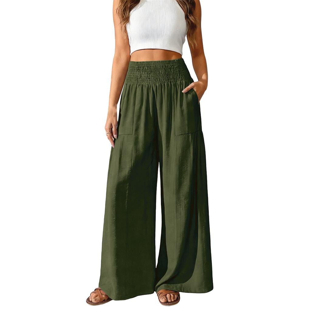 Women's Loose-fitting Wide-leg Pants, Casual Loose-fitting Pants, High-elastic Waistband, Long Pants With Pockets