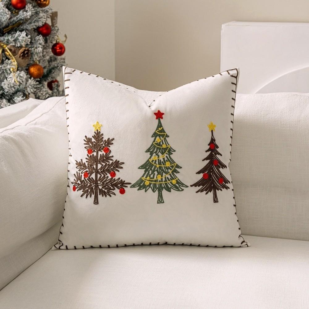 Embroidered Christmas Pillowcase Exquisite Xmas Tree Pillowslip Cushion Cover Bedroom