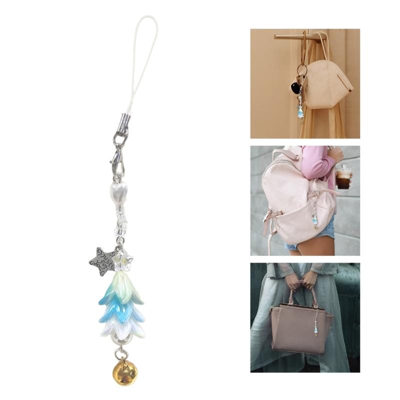 Christmas Tree Pendant Phone Chain Strap Star Charm Keychain Phone Lanyard Acrylic Keyring Bag Ornament Party Jewelry