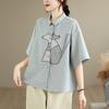 DIMANAF 2026 Women Plus Size New Summer Blouse Shirt Cotton Short Sleeve Embroidery Casual Loose Lady Tops Shirts