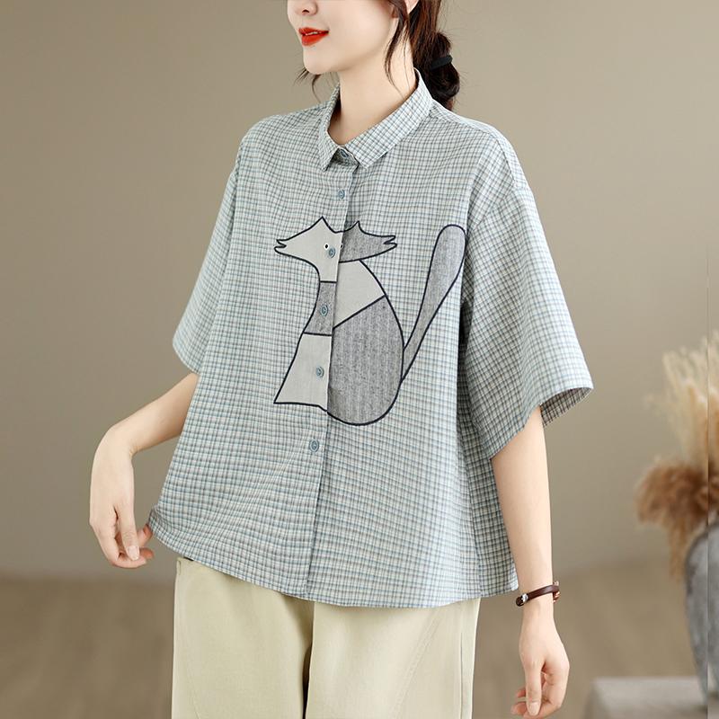 DIMANAF 2026 Women Plus Size New Summer Blouse Shirt Cotton Short Sleeve Embroidery Casual Loose Lady Tops Shirts
