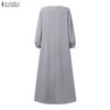 ZANZEA Women Casual V-Neck Loose Long Sleeve Solid Long Dress