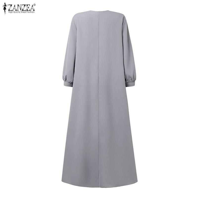 ZANZEA Women Casual V-Neck Loose Long Sleeve Solid Long Dress