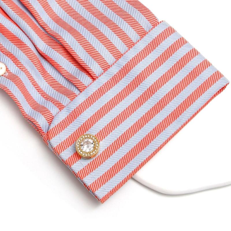 Vintage Styles Round Cufflinks with Cubic Zirconia Stones for Men in Formal and Social Event