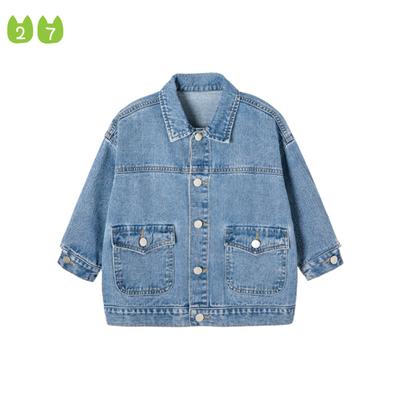 Dívčí Jean Jacket Jednobarevné Polo límec Dětské topy pro volný čas