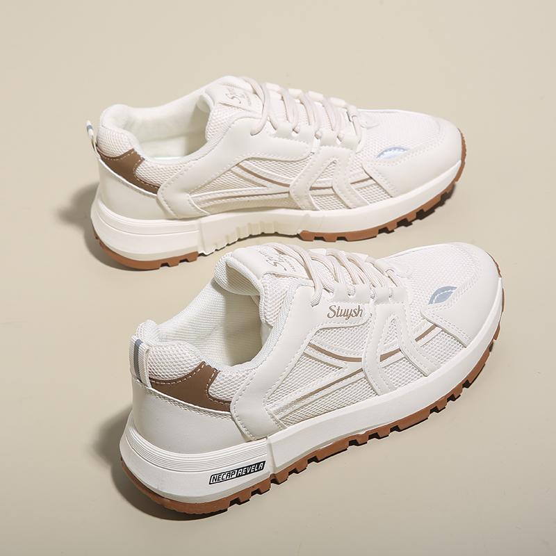 Womens Fashion Lace up Casual Sneakers Lightweight Soft Sole Running Shoes for Women Thick Soled Mesh Breathable Sports Shoes