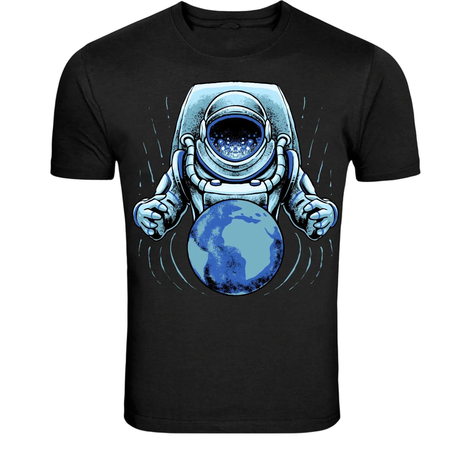 Astronaut Holding Earth Space T-Shirt - Cosmic Explorer Graphic XL