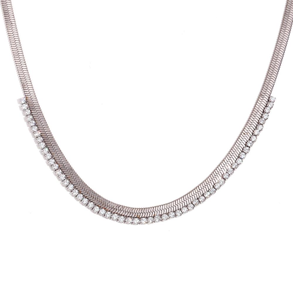 

MamacitaSlay 316L Stainless Steel Zircon Snake Chain Necklace 18K Gold Plated Waterproof Jewelry For Women Creative Necklace 40cm серебряный