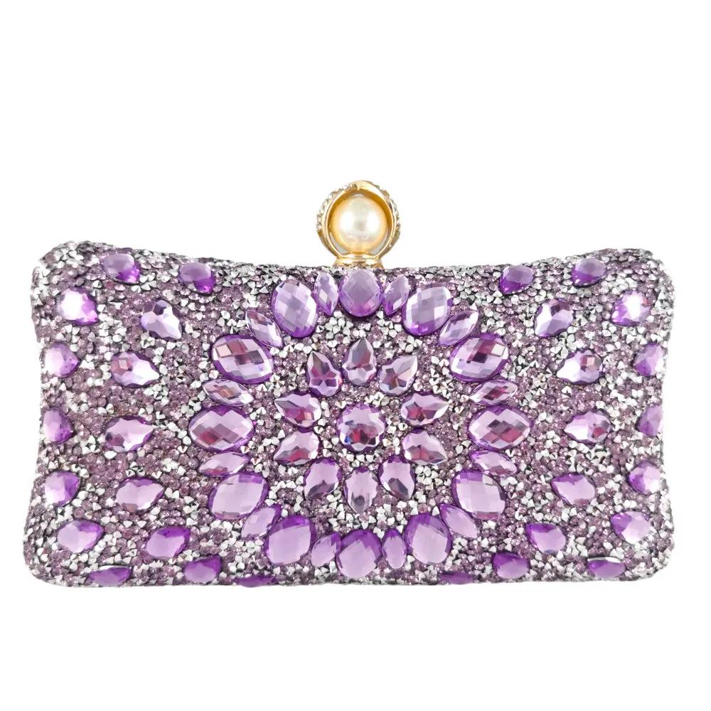Boutique De FGG Pearl Clasp Colorful Rhinestone Handbags Women Crystal Clutch Evening Bags Wedding Party Dinner Bridal Purse Bag