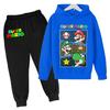 2026 Autumn Hot Game Mario Cartoon Printed Children Clothes Boy Autumn Hoodie Set Fashion Pullover Tops Pant Suit