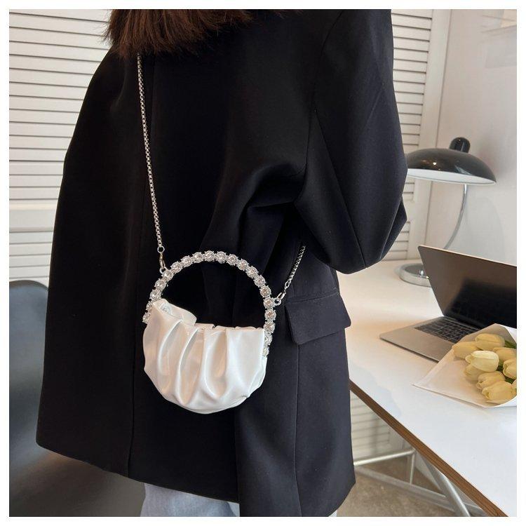 

Премиальная текстура со стразами женская сумка 2024 новый нишевый дизайн мини-сумка облако сумка-мессенджер сумка-ведро белый