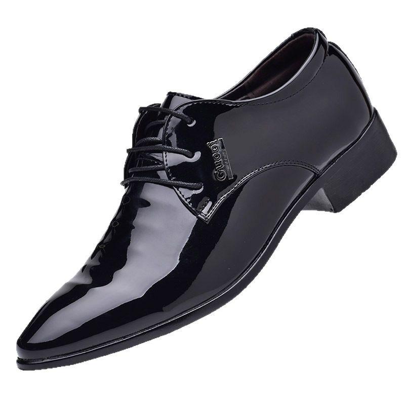 Men's European Style Glossy Patent Leather Pointed Toe Lace-up Formal Shoes