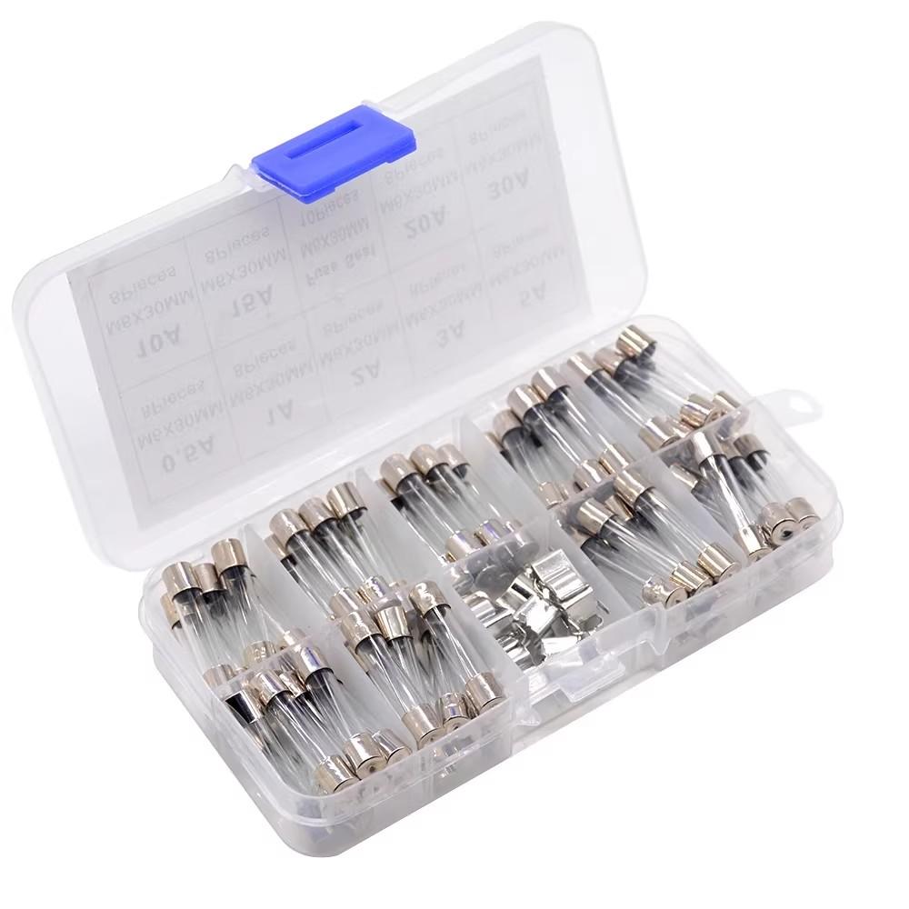72PCS 6x30mm Glass Fuse Assorted 0.5A-30A 6*30mm Fuse Tubes with Bracket Sample Box for Electrical Safety And Protection Fuses4