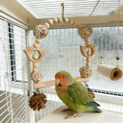 Bird Toys Wooden Chewing Perch Cage Accessories Parakeet Cage Play Chew Toys For Finches Lovebirds Cockatiels African