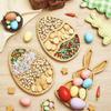 Wooden Easter Egg Shape Tray Cartoon with Compartments Food Display Plate Decorative Durable Bunny Snack Serving Tray Jewelry