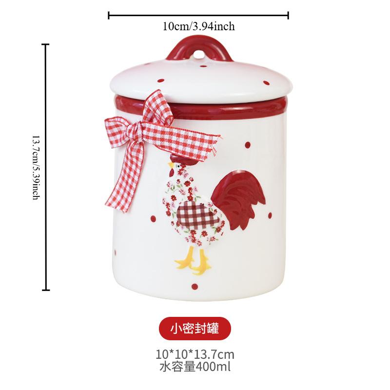 Tableware red floral chicken ceramic sealed jar ceramic storage jar creative chicken shaped storage jar Easter