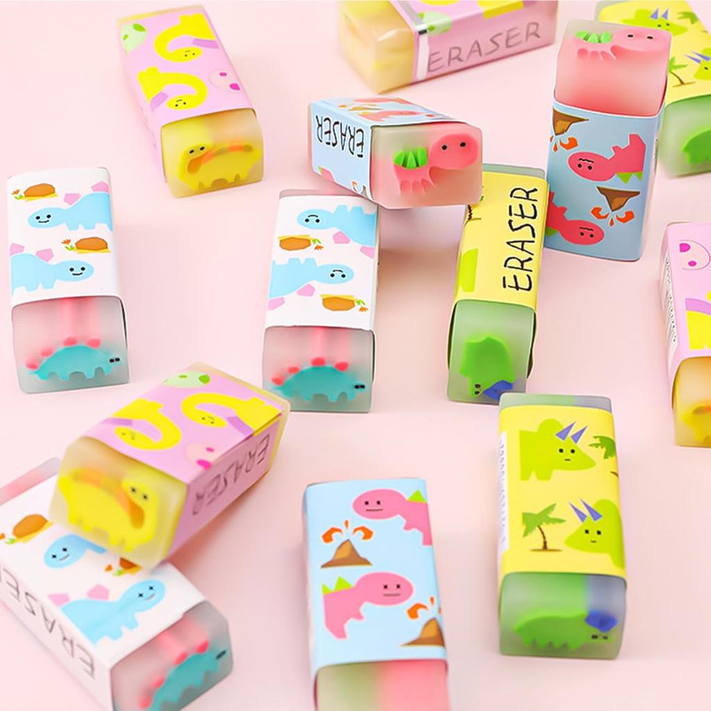 VitalBloom Eraser Set Cute Pencil Eraser Set with Adorable New Dinosaur Design Stationery Novelty for DIY Easy to Use Colors (15 Pieces) - - School,