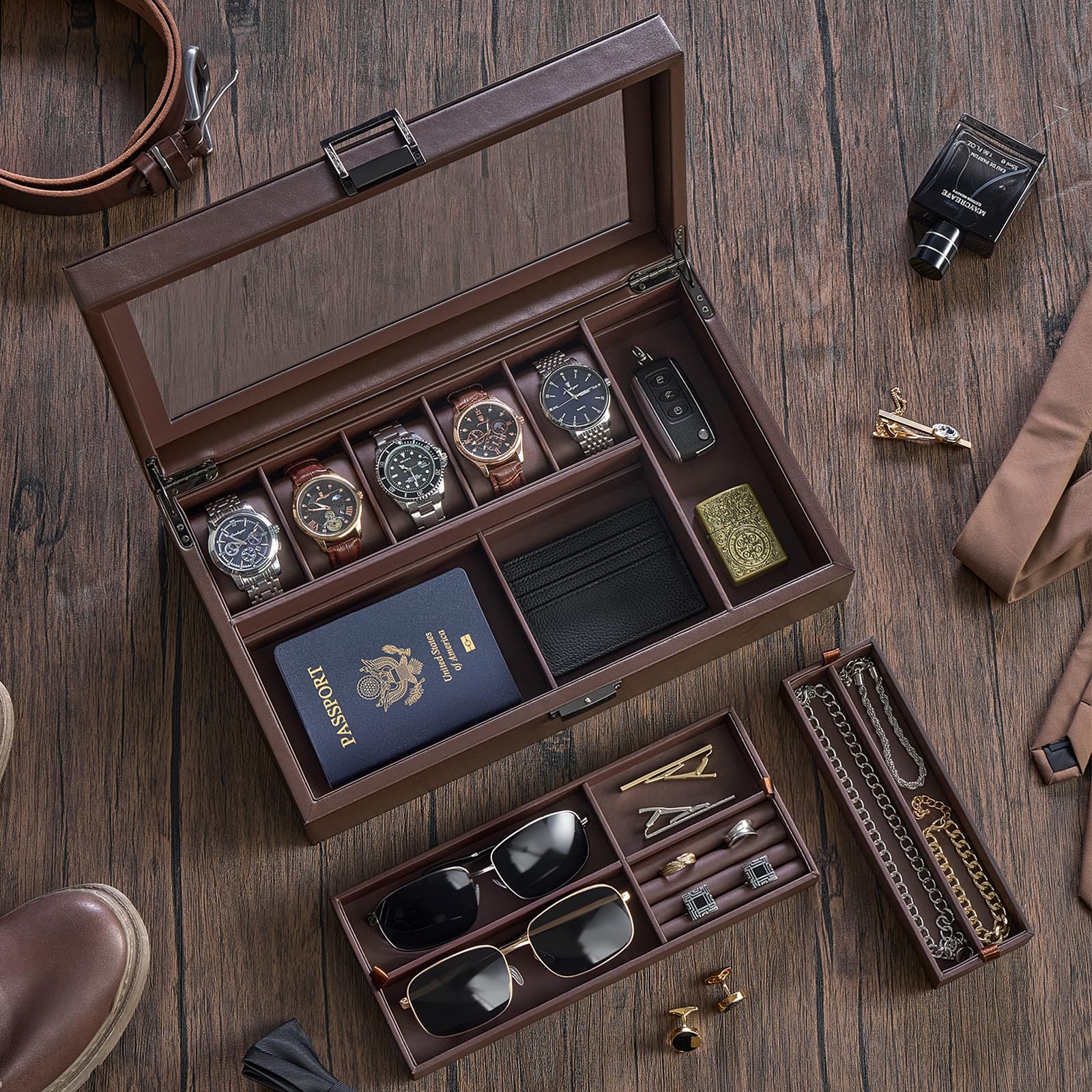 ProCase Кейс для аксессуаров для часов на 5 штук из ПУ кожи с регулируемым универсальным отсеком для хранения аксессуаров и организации мелочей. Идеально подходит для дней рождения и