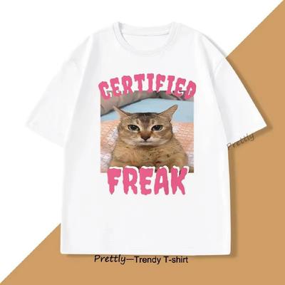 Cat Funny Tshirt Certified Freak T Shirt Cat Meme Graphic T Shirts Loose Casual Clothing Fashion Short Sleeve Tshirt Streetwear